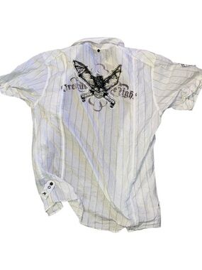 Creature of the night embroidered bat pinstripe button down indigo star VTG